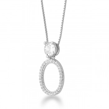 Colar oval, zirconia cristal pedra maior cristal. Corrente 45cm. 16x6mm, prata. 3620530