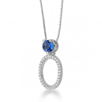 Colar oval, zirconia cristal pedra maior cor azul safira. Corrente 45cm. 16x6mm, prata. 3620532