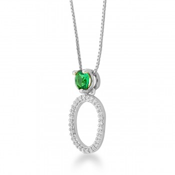 Colar oval, zirconia cristal pedra maior verde. Corrente 45cm. 16x6mm, prata. 3620538