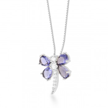 Colar libelula navete e zirconia lilas, corrente 45cm, 12x10mm, Prata. 3620573