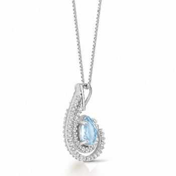 Colar gota, com pedra maior agua marinha 4x6mm, zirconia cristal em volta. Corrente 45cm. 3620681