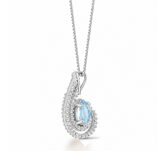 Colar gota, com pedra maior agua marinha 4x6mm, zirconia cristal em volta. Corrente 45cm. 3620681