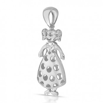 Pingente menina toda vazada 36mm, coração com zirconia cristal pequeno, Prata. 3620760