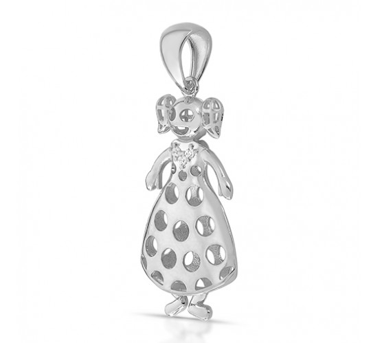 Pingente menina toda vazada 36mm, coração com zirconia cristal pequeno, Prata. 3620760