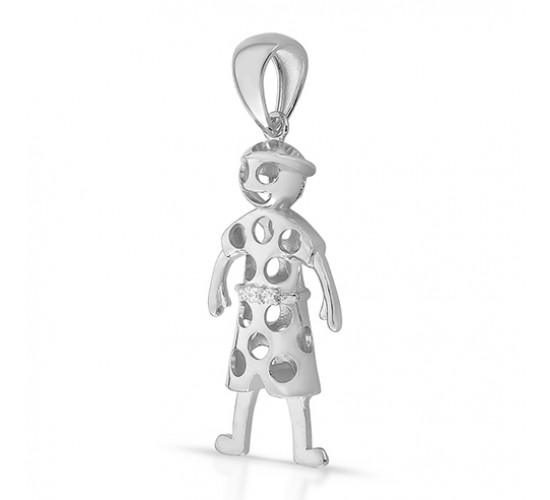 Pingente menino 35mm todo vazado, com detalhe em zirconia cristal, Prata. 3620770