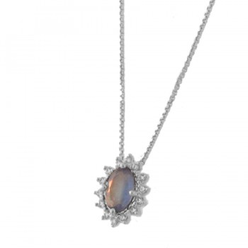 Colar pedra maior oval zirconia azul, zirconia cristal em volta. 6x3mm, prata. 3630042