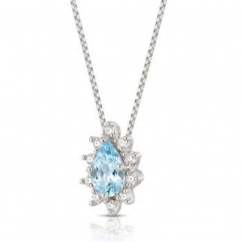 Colar gota azul agua marinha e zirconia cristal em volta. 5x3mm, prata. 3630051