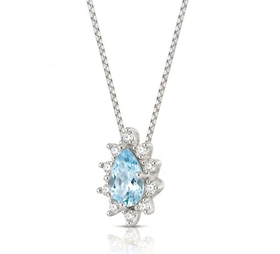 Colar gota azul agua marinha e zirconia cristal em volta. 5x3mm, prata. 3630051