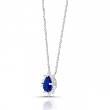Colar gota azul safira e zirconia cristal em volta, 5x3mm, Prata. 3630052 Colar gota azul safira e zirconia cristal em volta, 5x3mm, Prata. 3630052