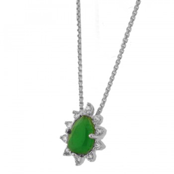 Colar gota verde esmeralda e zirconia cristal em volta, Prata. 3630058