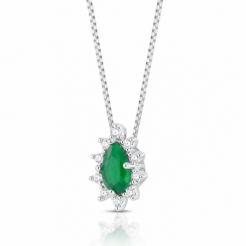 Colar gota verde esmeralda e zirconia cristal em volta, Prata. 3630058