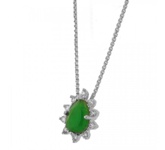 Colar gota verde esmeralda e zirconia cristal em volta, Prata. 3630058