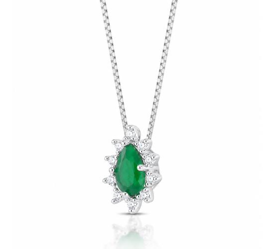 Colar gota verde esmeralda e zirconia cristal em volta, Prata. 3630058