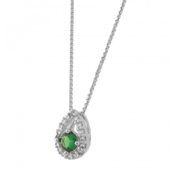 Colar gota pequena zirconia cristal em volta e verde esmeralda dentro. 4x2mm, prata. 3630078