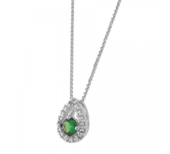 Colar gota pequena zirconia cristal em volta e verde esmeralda dentro. 4x2mm, prata. 3630078