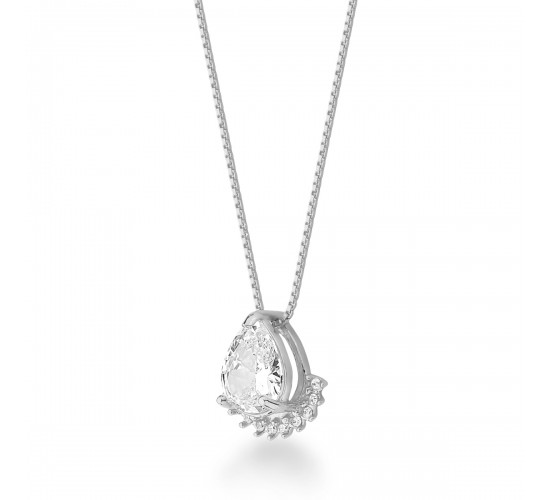 Colar gota cristal zirconia branca embaixo, 6x6mm, Prata. 3630080