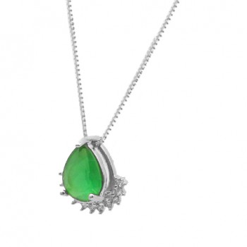 Colar gota verde esmeralda zirconia cristal embaixo, 6x6mm, Prata. 3630088