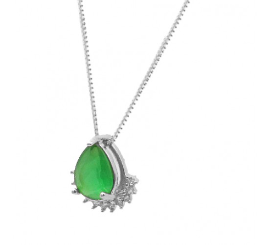 Colar gota verde esmeralda zirconia cristal embaixo, 6x6mm, Prata. 3630088