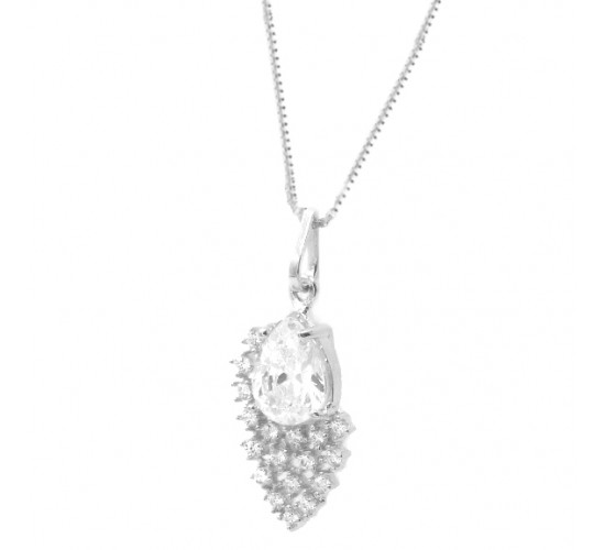 Colar gota cristal com cascata de zirconia cristal. 16x9mm. 3630100