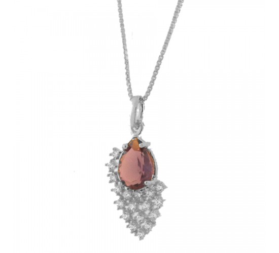 Colar gota lilas ametista com cascata de zirconia cristal, 15x5mm, Prata. 3630103