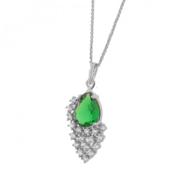 Colar gota verde esmeralda com cascata de zirconia cristal, 15x5mm ,Prrata. 3630108