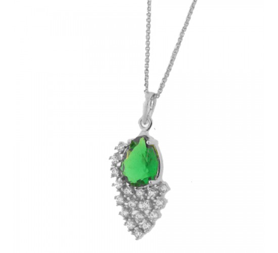 Colar gota verde esmeralda com cascata de zirconia cristal, 15x5mm ,Prrata. 3630108
