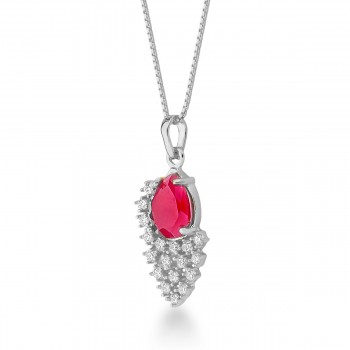 Colar gota vermelho rubi com cascata de zirconia cristal, 15x5mm, Prata. 3630109