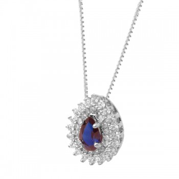 Colar gota azul safira dentro e zirconia cristal em volta, 8x6mm, Prata. 3630172