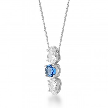 Colar centro pedra azul e pontas gota cristal, 15x1mm, Prata. 3630212
