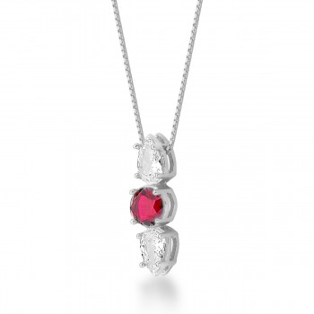 Colar pedra redonda vermelho rubi no meio, e gota em cima e embaixo, 15x1mm, Prata. 3630219