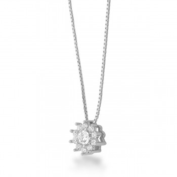 Colar flor pequena zirconia cristal, corrente 40cm. 3mm, prata. 3630230