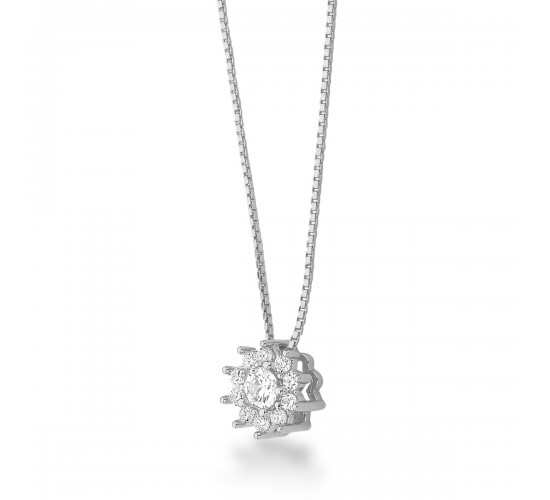 Colar flor pequena zirconia cristal, corrente 40cm. 3mm, prata. 3630230
