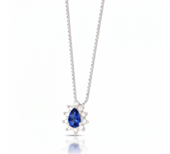Colar gota azul safira 9mm, zirconia cristal em volta. 3635562