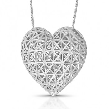 Colar coração diamantado maior todo vazado 23x28mm. Correte 45cm, Prata. 363556G