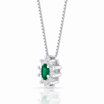 Colar oval verde esmeralda 10mm com zirconia cristal em volta, 45cm. 3635578