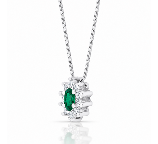 Colar oval verde esmeralda 10mm com zirconia cristal em volta, 45cm. 3635578