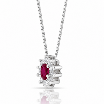 Colar oval vermelho rubi 10mm com zirconia cristal em volta, 45cm. 3635579