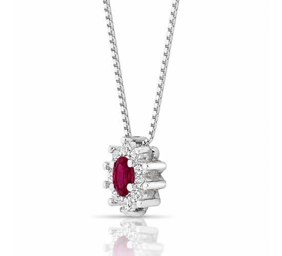 Colar oval vermelho rubi 10mm com zirconia cristal em volta, 45cm. 3635579