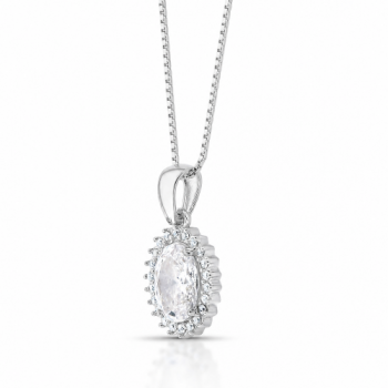 Colar oval cristal 17mm com zirconia cristal em volta, prata. 3635590