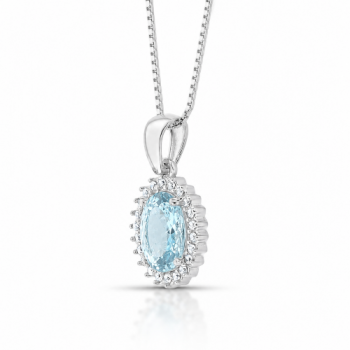 Colar oval agua marinha 17mm com zirconia cristal em volta, prata. 3635591 Colar oval agua marinha 17mm com zirconia cristal em volta, prata. 3635591