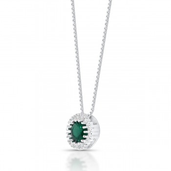 Colar chuveiro redondo pedra maior zirconia verde esmeralda aro com zirconia cristal em volta, prata. 3630098 Colar chuveiro redondo pedra maior zirconia verde esmeralda aro com zirconia cristal em volta, prata. 3630098