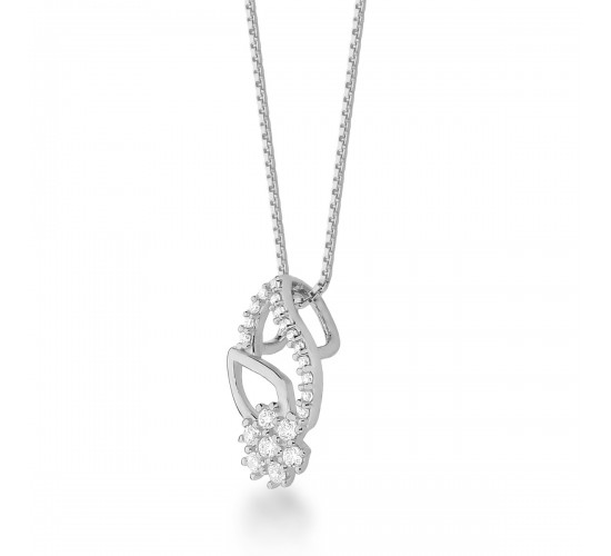 Colar gota lista e com zirconia cristal, corrente 45cm, Prata. 3630241