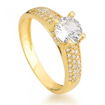 Anel solitario 6mm com zirconia cristal nas laterais. 140369