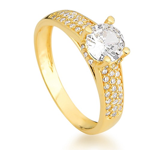 Anel solitario 6mm com zirconia cristal nas laterais. 140369