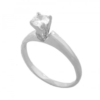 Anel solitario zirconia 5mm cristal aro liso, prata. 340073