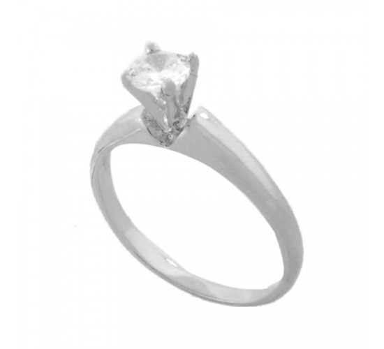 Anel solitario zirconia 5mm cristal aro liso, prata. 340073