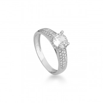 Anel solitario 6mm com zirconia cristal nas laterais, prata. 340369