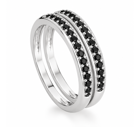 Anel aparador zirconia negra, prata. 340850