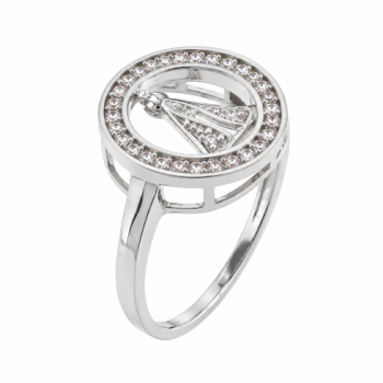 Anel aro oval zirconia cristal com Nossa Senhora Aparecida, manto zirconia cristal, prata. 341213