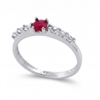 Anel solitario 4mm vermelho zirconia cristal 2mm nas laterais. 341338